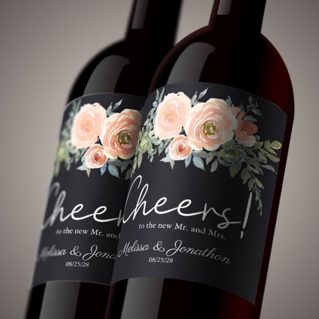 Rótulo De Garrafa De Cerveja Marinho Verde Pêssego Pastel Vinho Floral (Criador carregado)