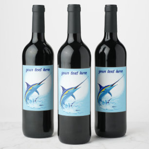 Rótulo De Garrafa De Cerveja Marlins Azul Saltando do Oceano