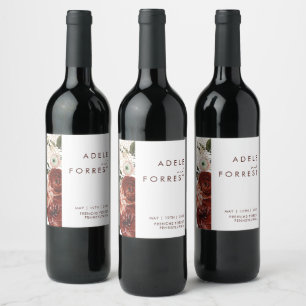 Rótulo De Garrafa De Cerveja Marsala Autumn Floral   Rótulo de Vinho de Casame