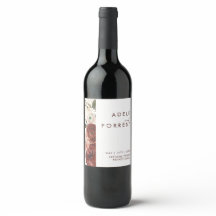 Marsala Autumn Floral | Rótulo de Vinho de Casamen