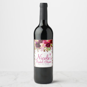 Rótulo De Garrafa De Cerveja Marsala Pink Dourado Floral Burgundy Casamento Neg