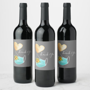 Rótulo De Garrafa De Cerveja Máscara Covid e Flores Obrigado