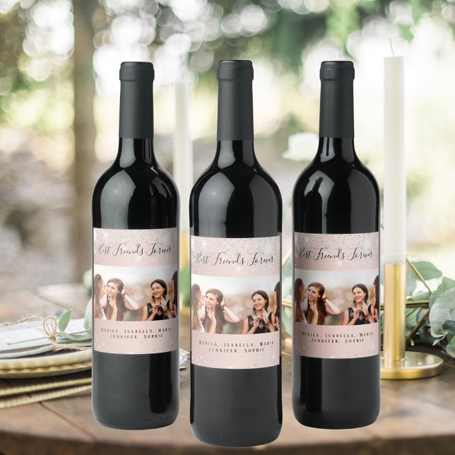 Rótulo De Garrafa De Cerveja Melhores amigos foto brilho prateado dourado rosa (Criador carregado)