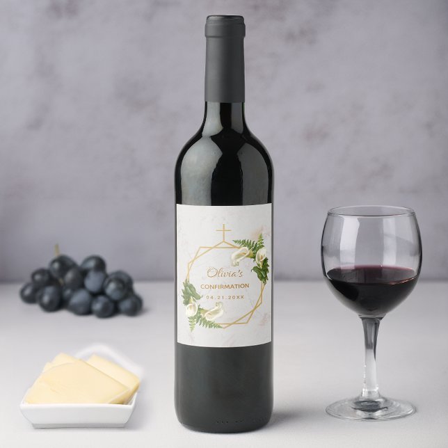 Rótulo De Garrafa De Cerveja Menina Confirmação Lírios Calla Mármore Dourado Fl (Criador carregado)