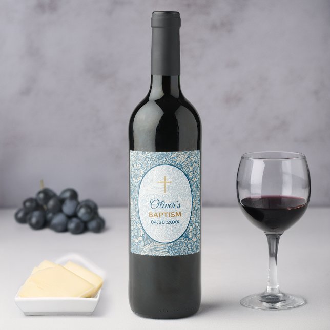 Rótulo De Garrafa De Cerveja Menino Batismo Azul Floral Maravilha Morris (Criador carregado)
