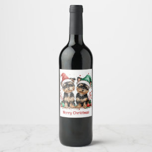 Rótulo De Garrafa De Cerveja Merry Christmas Yorkshire Terrier Dogs