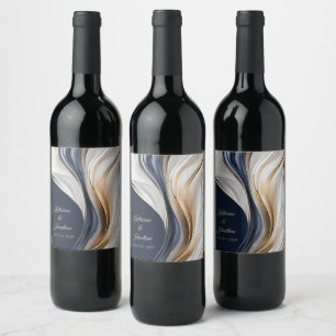 Rótulo De Garrafa De Cerveja Mesa de Casamento Moderno - Azul Branco e Dourado-