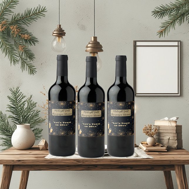 Rótulo De Garrafa De Cerveja Midnight Gold Champagne Dreams Bubbly New Year Fun (Midnight Gold Champagne Dreams Bubbly New Year Fun Wine Label)