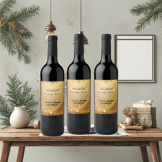 Rótulo De Garrafa De Cerveja Midnight Gold Faux Champagne Dream Bubbly New Year (Midnight Gold Faux Champagne Dream Bubbly New Year Wine Label)