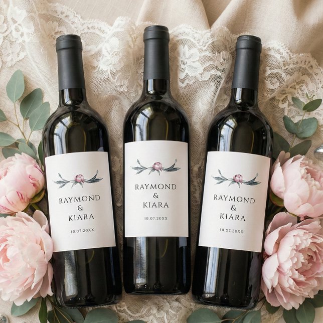 Rótulo De Garrafa De Cerveja Minimalist Dusky Pink Peony Floral Wedding (blush pink peony wedding wine labels)