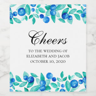 Rótulo De Garrafa De Cerveja Mirtilos da floresta. Casamento azul e da hortelã