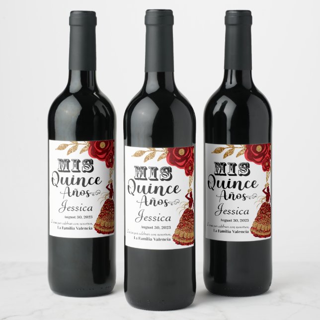Rótulo De Garrafa De Cerveja Mis Quince Anos Burgundy Vinho Floral Ocidental (Garrafas)