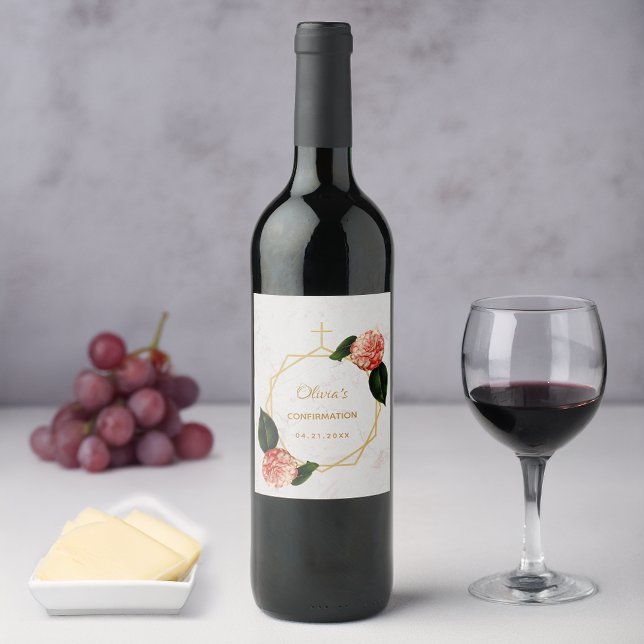 Rótulo De Garrafa De Cerveja Moça Confirmação Floral Dourada Marble Pink Camell (Criador carregado)