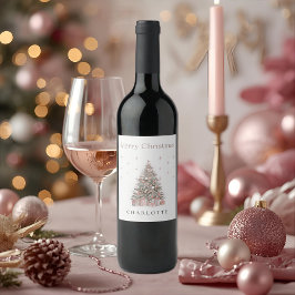 Rótulo De Garrafa De Cerveja Modern Blush Christmas Tree Wine Label