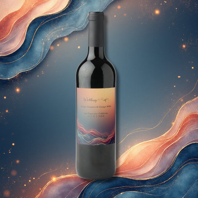 Rótulo De Garrafa De Cerveja Modern Elegant Gold Marble Navy Terracotta Wedding (Criador carregado)