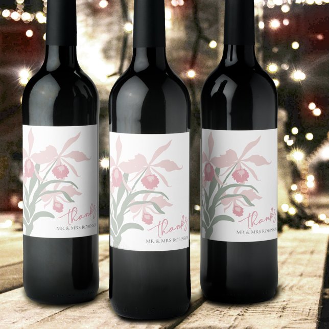Rótulo De Garrafa De Cerveja Modern floral Cattleya orchid dusty pink wedding (Criador carregado)