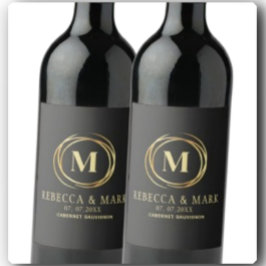 Rótulo De Garrafa De Cerveja Modern metallic gold circle shape faux monogram