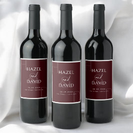 Rótulo De Garrafa De Cerveja Modern Minimalist Burgundy Monogram Wedding