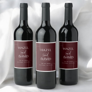 Rótulo De Garrafa De Cerveja Modern Minimalist Burgundy Monogram Wedding