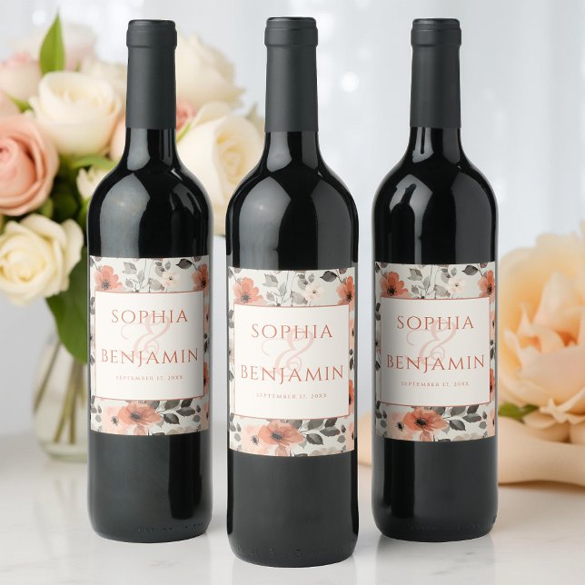 Rótulo De Garrafa De Cerveja Modern Peach Wedding (Criador carregado)