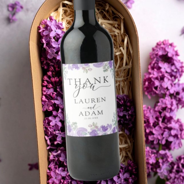 Rótulo De Garrafa De Cerveja Modern Purple Floral Favor Wedding (Criador carregado)