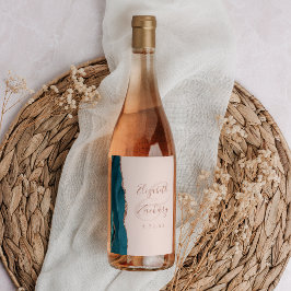 Rótulo De Garrafa De Cerveja Modern Teal Blue Rose Gold Agate Blush Wedding