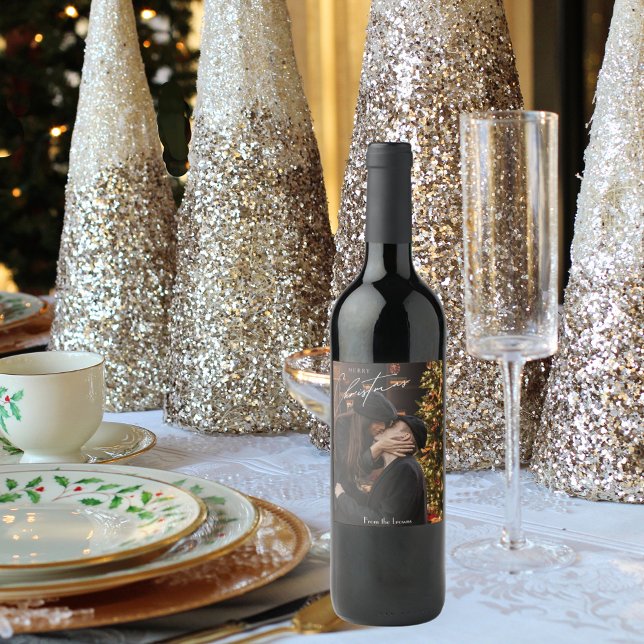 Rótulo De Garrafa De Cerveja Modern Trendy Christmas | Foto do Casal Romântico (Criador carregado)