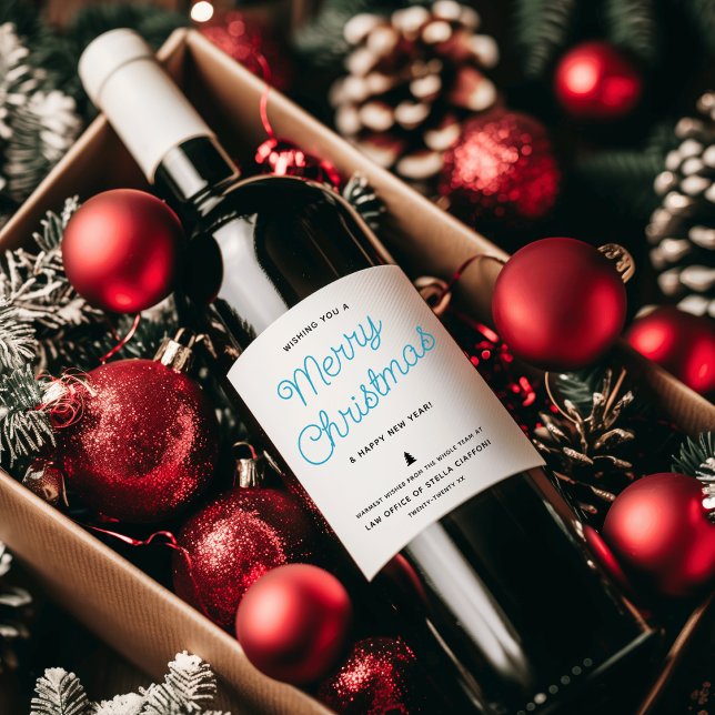 Rótulo De Garrafa De Cerveja Moderna Caligrafia Feliz Natal Negócios (Modern Calligraphy Merry Christmas Business Wine Label)
