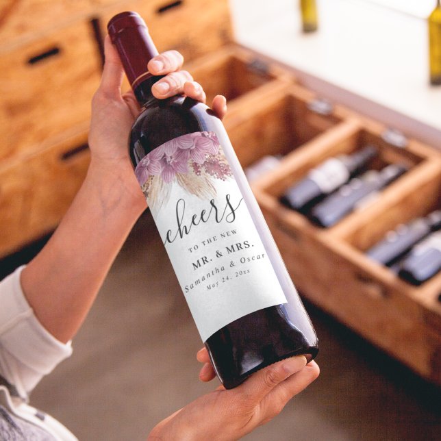 Rótulo De Garrafa De Cerveja Moderna Elegância Beleza Orquídea Rosa & Pampas &  (Criador carregado)