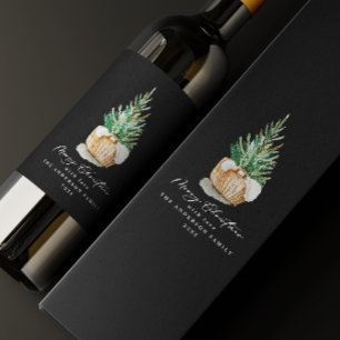 Rótulo De Garrafa De Cerveja moderno e elegante inverno preto simples