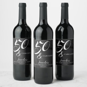 Rótulo De Garrafa De Cerveja Moderno Elegante Preto Branco Cinquenta Fabuloso A