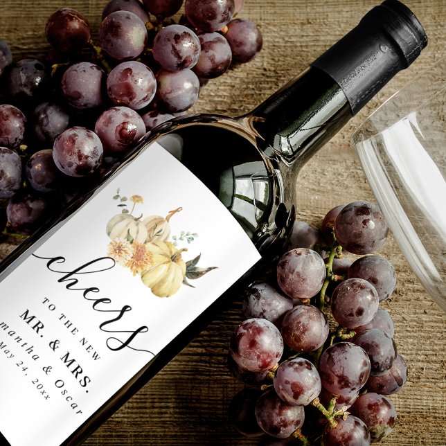 Rótulo De Garrafa De Cerveja Moderno Outono Aquarela Abóbora & Flores (Criador carregado)