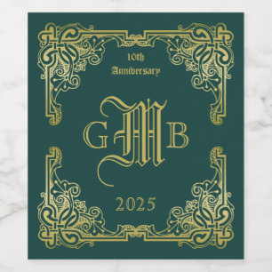 Rótulo De Garrafa De Cerveja Moldura Dourada Clássica de Monograma de Casament