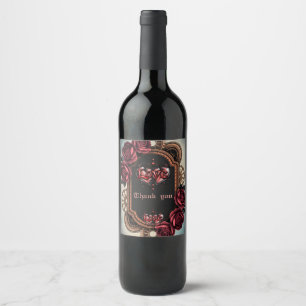 Rótulo De Garrafa De Cerveja Moldura Steampunk com Rosas vermelhas e engrenagen