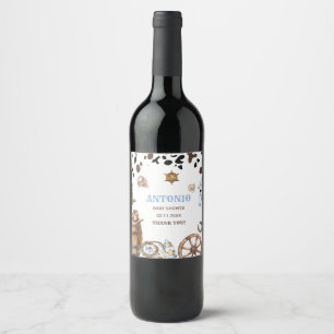Rótulo De Garrafa De Cerveja Moleque elegante de aquarela Pequeno Cowboy RodePa