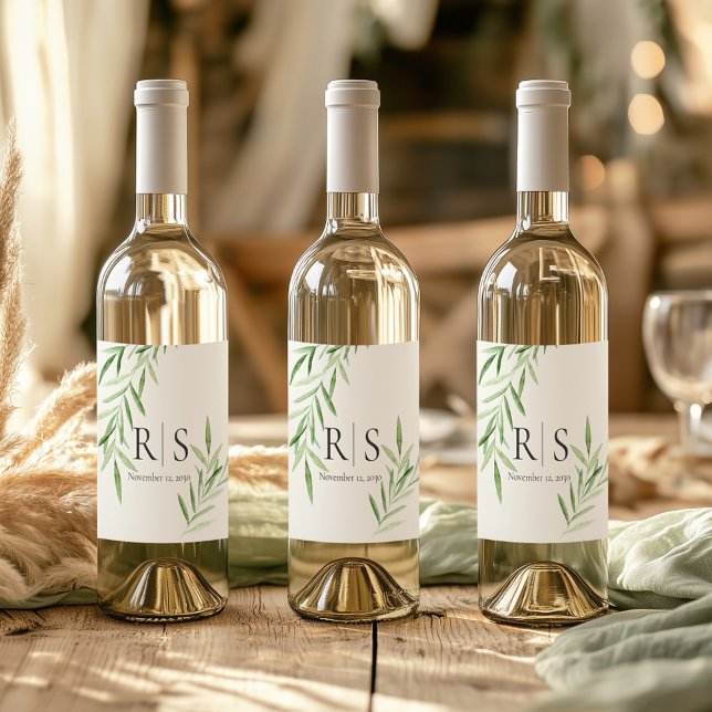 Rótulo De Garrafa De Cerveja Monograma Botânico Elegante de Salgueiro em Aquare (Criador carregado)