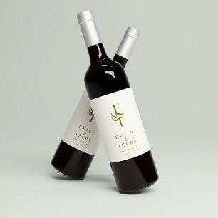 Rótulo De Garrafa De Cerveja Monograma de Casamento Chic Personalizado Dourado 