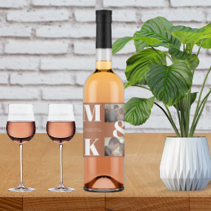 Rótulo De Garrafa De Cerveja Monograma de Casamento de Foto Minimalista Moderno