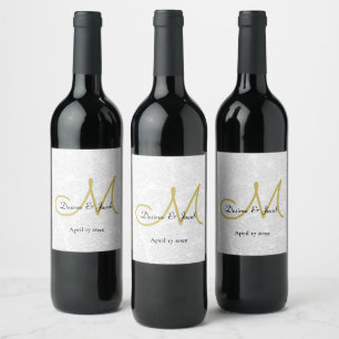 Rótulo De Garrafa De Cerveja Monograma de Casamento Elegante Preto Branco Doura