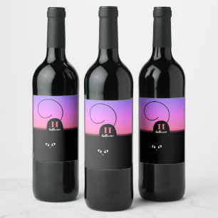 Rótulo De Garrafa De Cerveja Monograma de Gato Preto no Pôr do Sol de Halloween