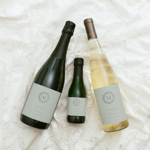 Rótulo De Garrafa De Cerveja Monograma de Grinalda Deco Prata Elegante