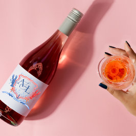 Rótulo De Garrafa De Cerveja Monograma de Lagosta Azul Vermelho Náutico