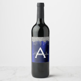 Rótulo De Garrafa De Cerveja Monograma de Metal Escovado com Brilho Azul Marinh
