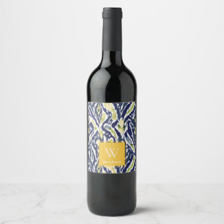 Rótulo De Garrafa De Cerveja Monograma do Ikat Clássico de Abstrato Amarelo Azu