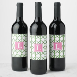 Rótulo De Garrafa De Cerveja Monograma do Padrão de Bamboo Preppy Green Trellis