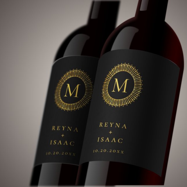 Rótulo De Garrafa De Cerveja Monograma Dourado Deco Wreath Elegante (Criador carregado)