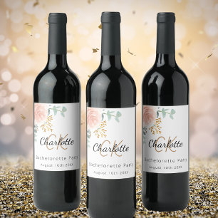 Rótulo De Garrafa De Cerveja Monograma dourado rosa floral Festa de Solteira