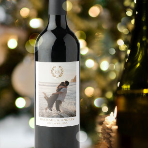 Rótulo De Garrafa De Cerveja Monograma Elegante Branco Dourado Casado