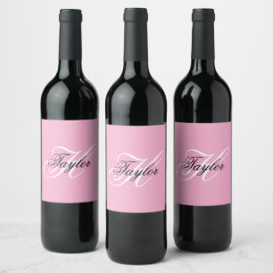 Rótulo De Garrafa De Cerveja Monograma Elegante Preto e Branco Rosa
