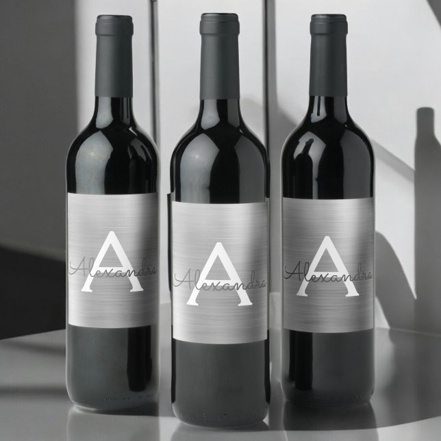 Rótulo De Garrafa De Cerveja Monograma Metálico de Folha de Prata (Criador carregado)